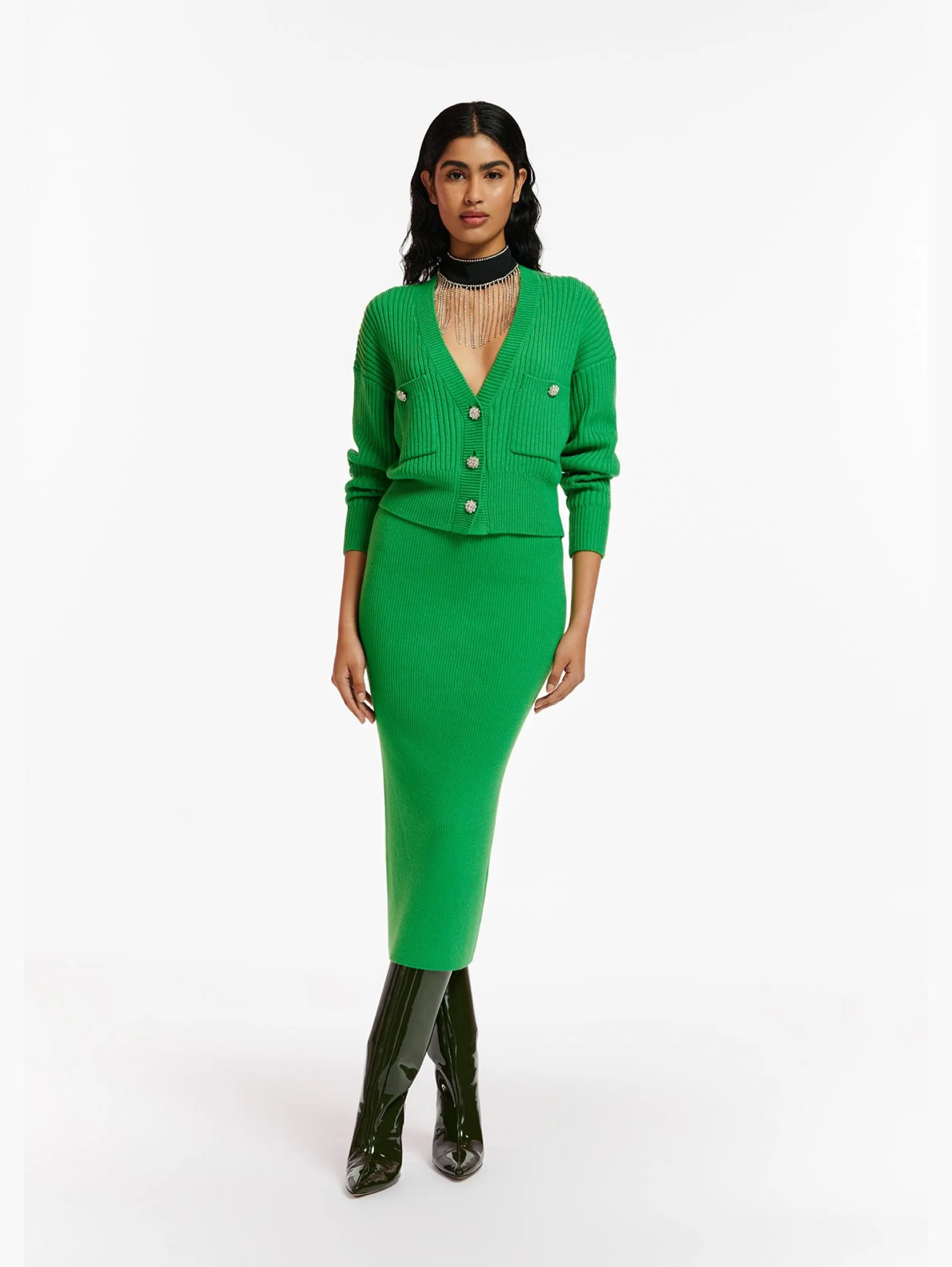 Cardigan con Bottoni gioiello Verde