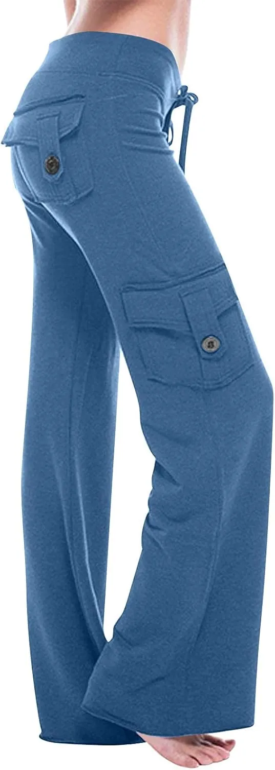 Cargo Yoga Pants with Pockets for Women Slim Fit Tight Barely Flare Leg Pants Stretch Athletic Workout Gym Pants