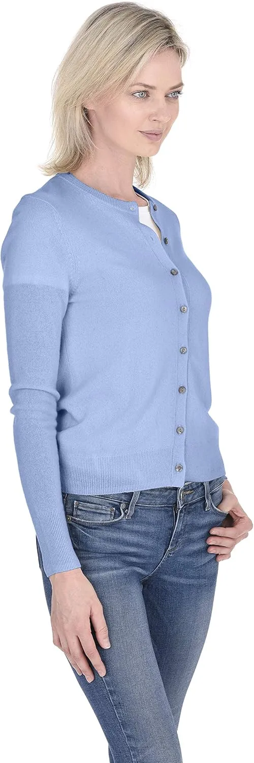Cashmeren Crewneck Cardigan Sweater 100% Cashmere Button Front Long Sleeve Pullover for Women