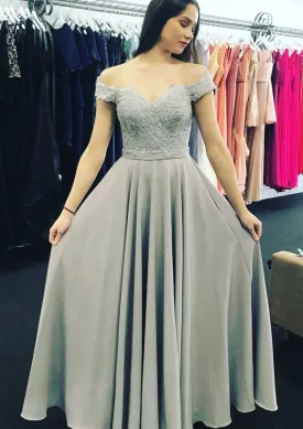 Chiffon A-Line/Princess Off Shoulder Long Prom Party Dress, Lace