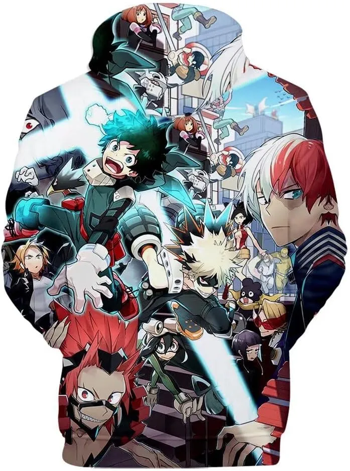 CHLOBLOM Boku No Hero Fleece Hoodie Novelty Hooded Pullover Sweatshirt for Adult