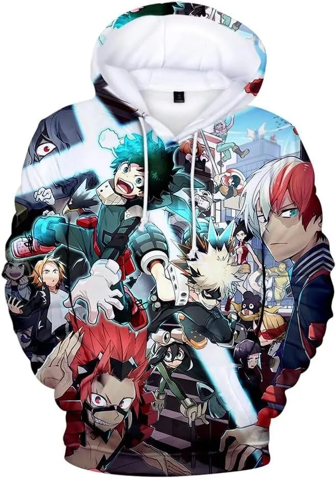 CHLOBLOM Boku No Hero Fleece Hoodie Novelty Hooded Pullover Sweatshirt for Adult