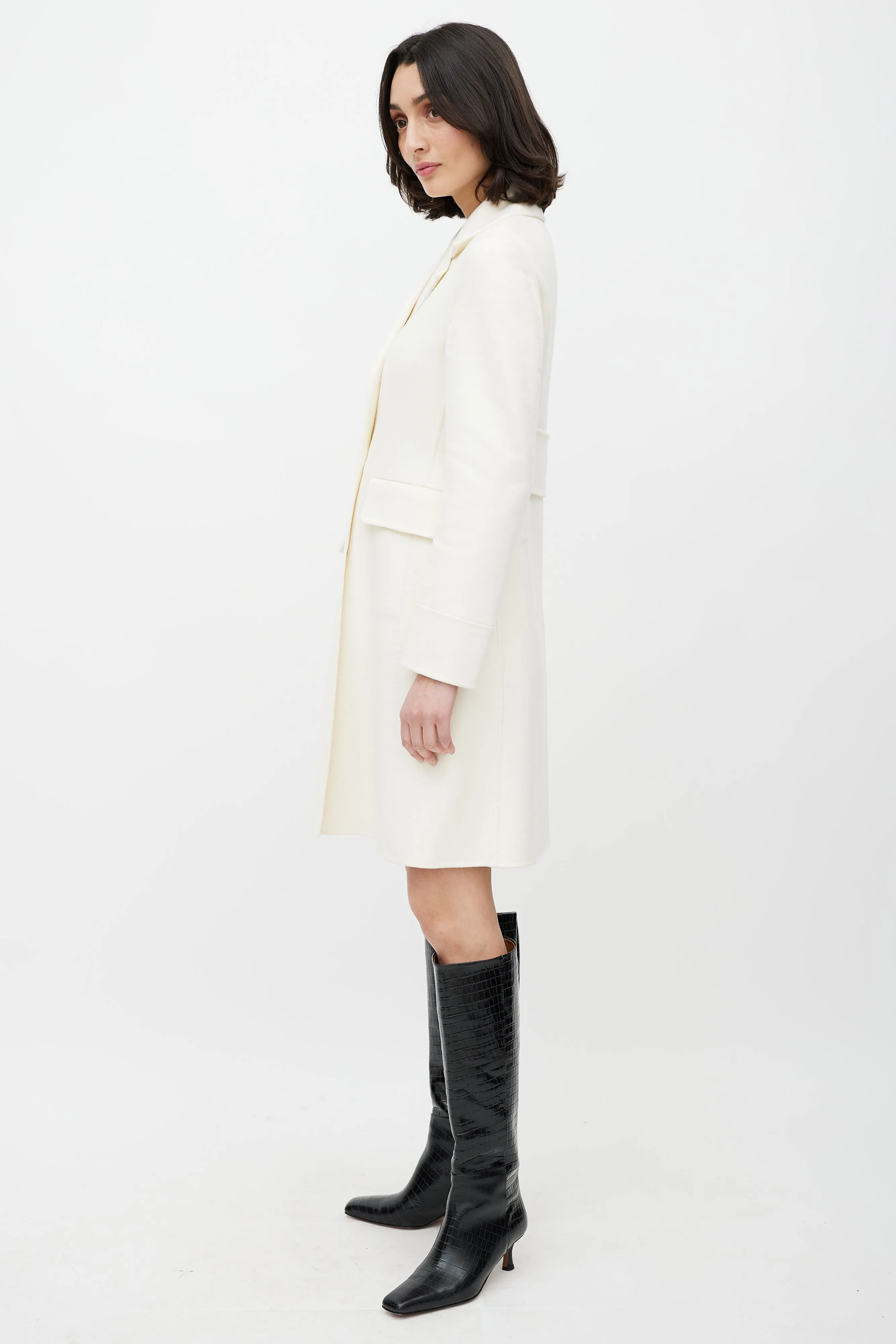 Cream Wool Double Breasted Coat