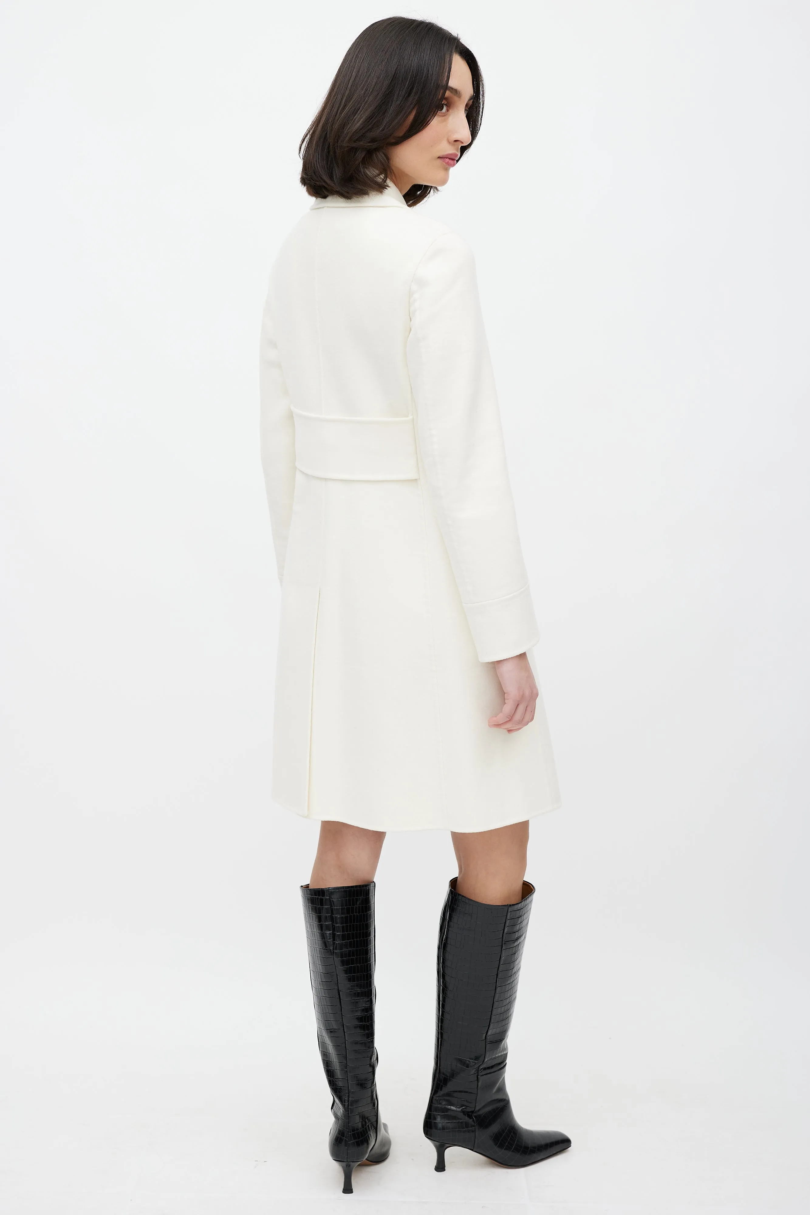 Cream Wool Double Breasted Coat