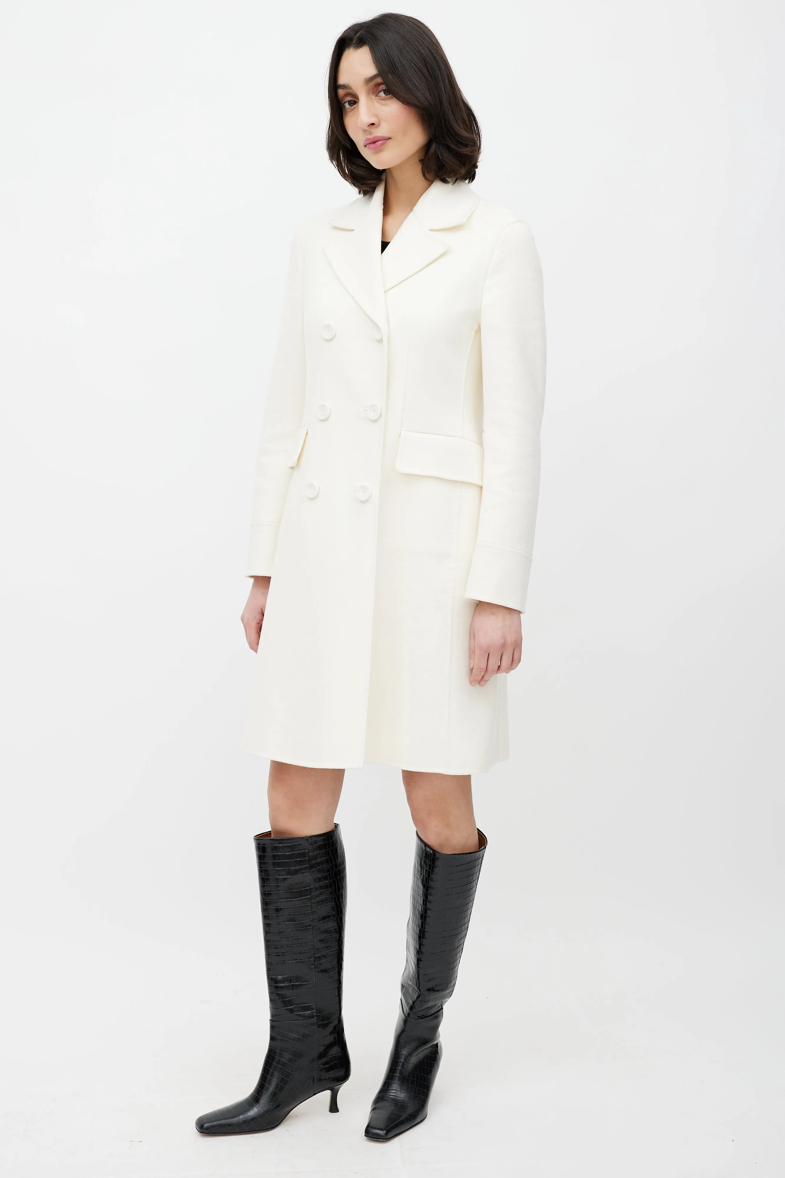 Cream Wool Double Breasted Coat