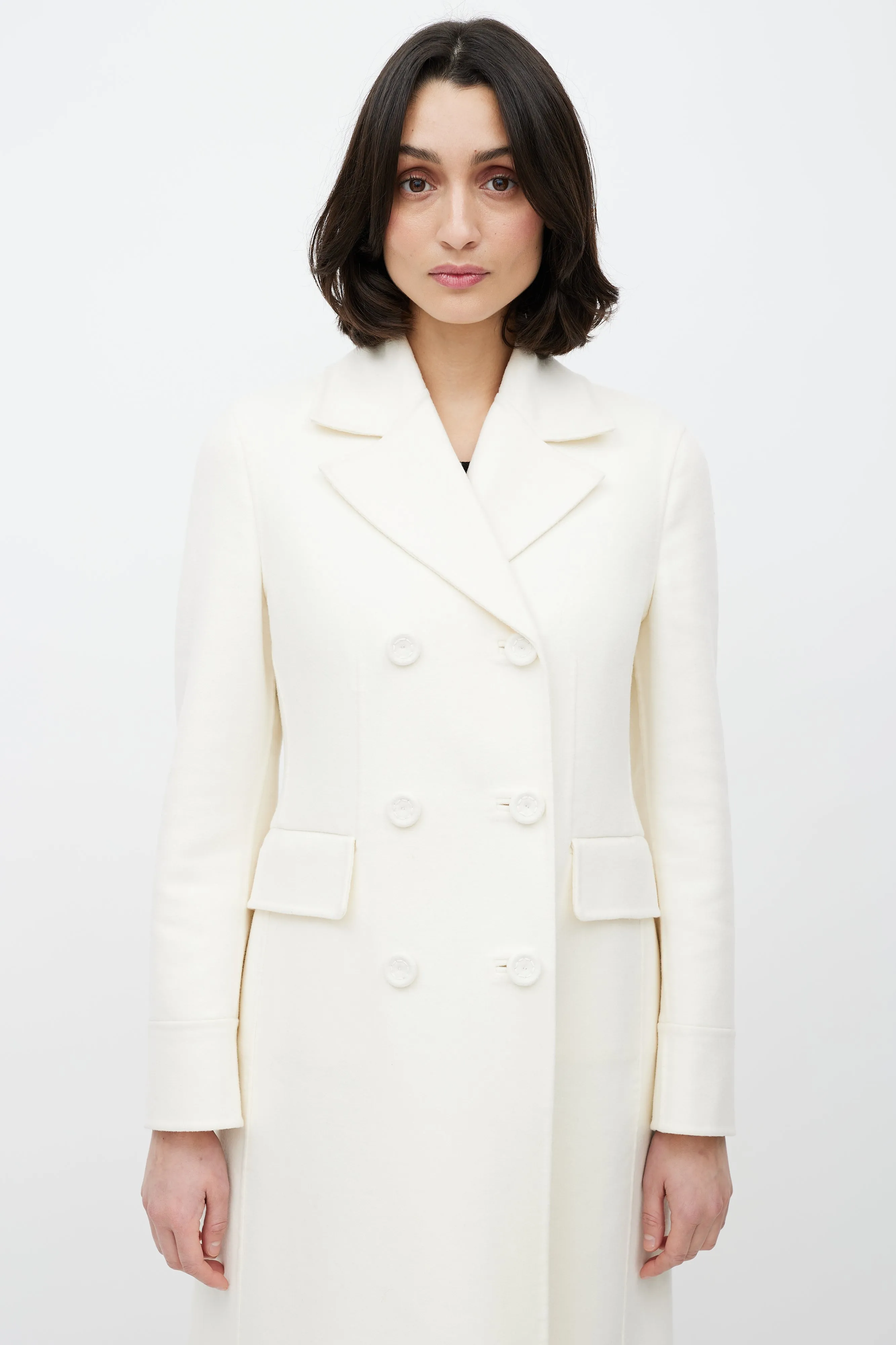 Cream Wool Double Breasted Coat