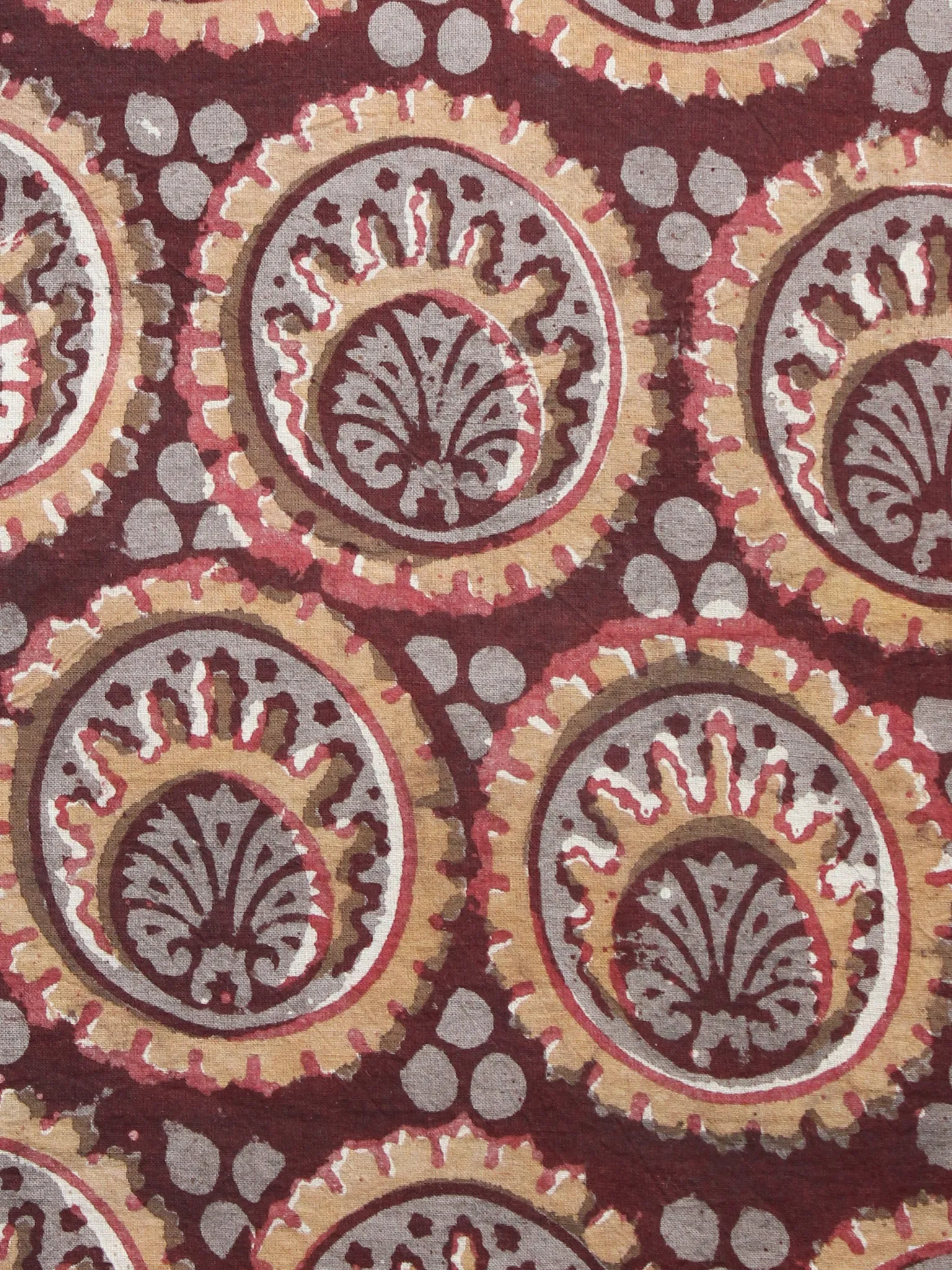 Dark Brown Beige Black Hand Block Printed Cotton Fabric Per Meter - F001F1734