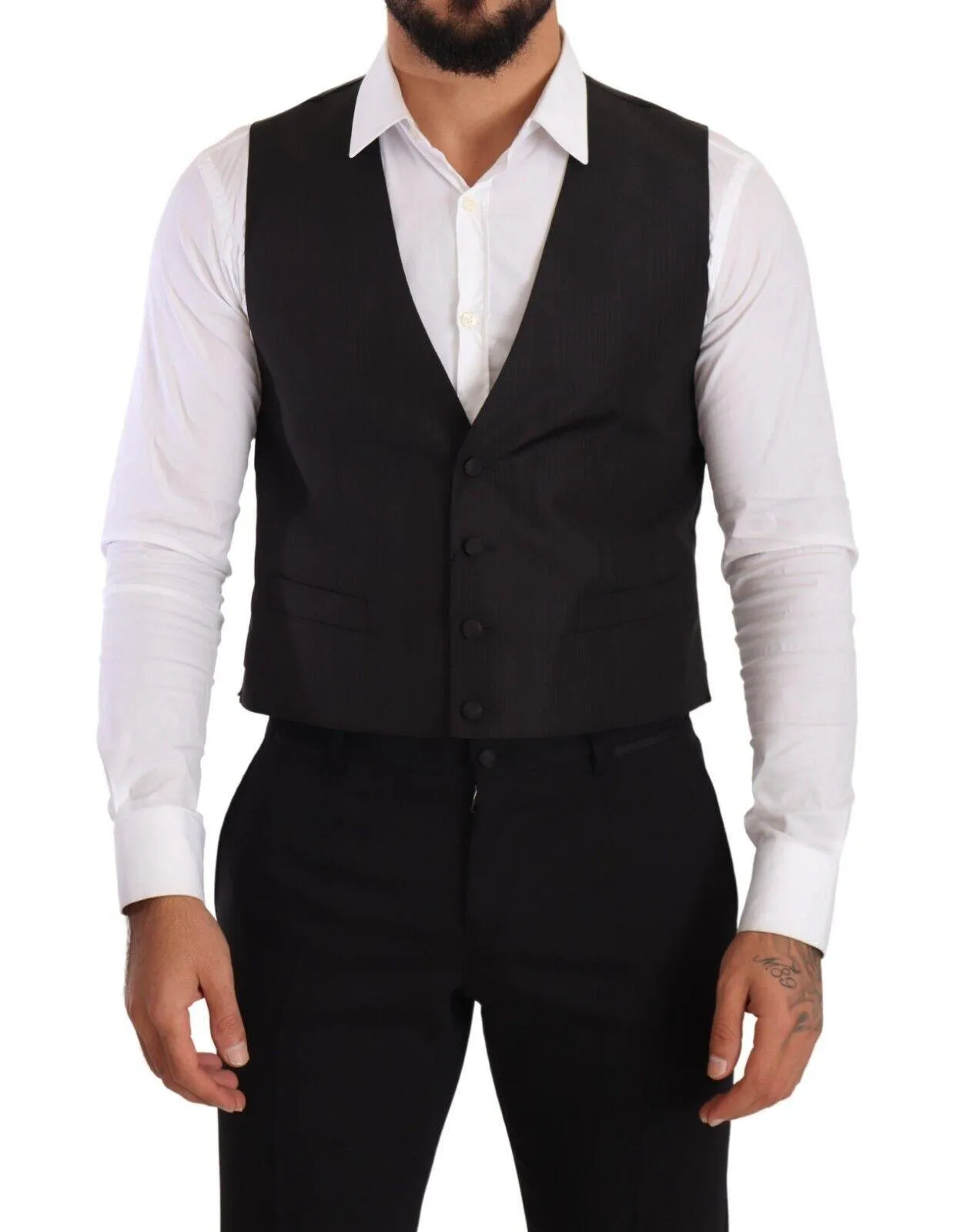 Dolce & Gabbana Gray Silk Waistcoat Formal Vest