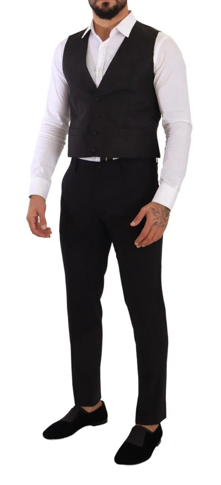 Dolce & Gabbana Gray Silk Waistcoat Formal Vest