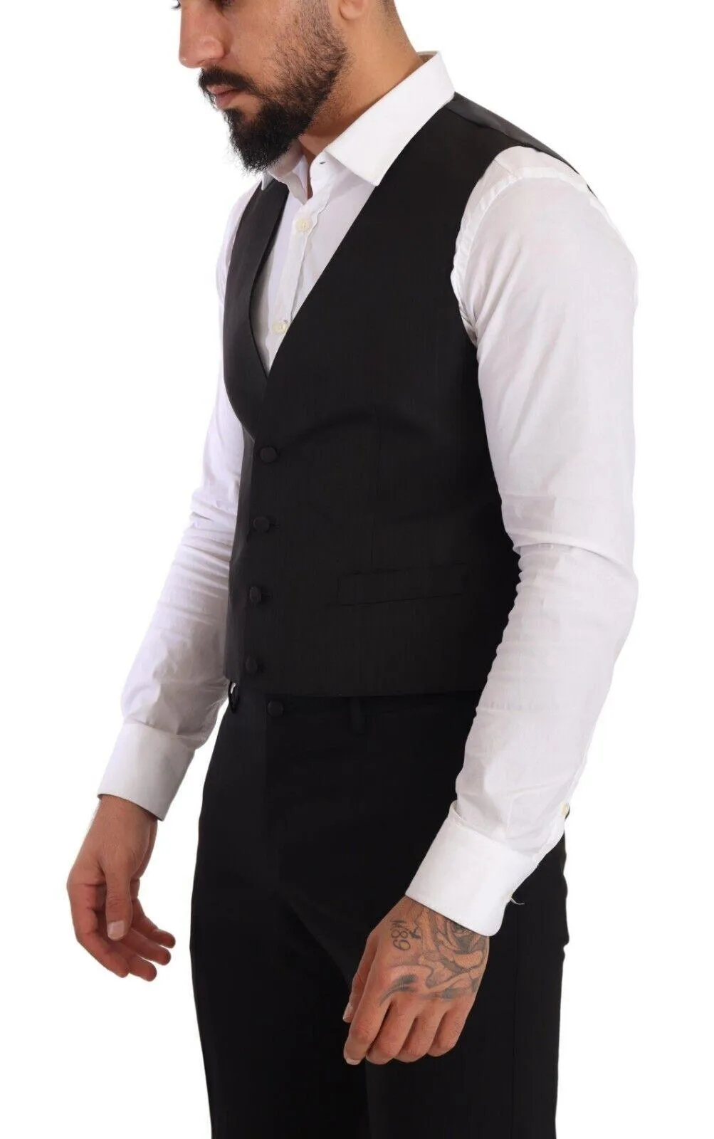 Dolce & Gabbana Gray Silk Waistcoat Formal Vest
