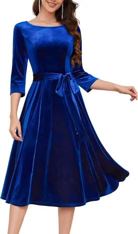 DRESSTELLS Velvet Cocktail Dress for Women, 2024 Winter Christmas Holiday Dress, 3/4 Long Sleeves Party Formal Dress