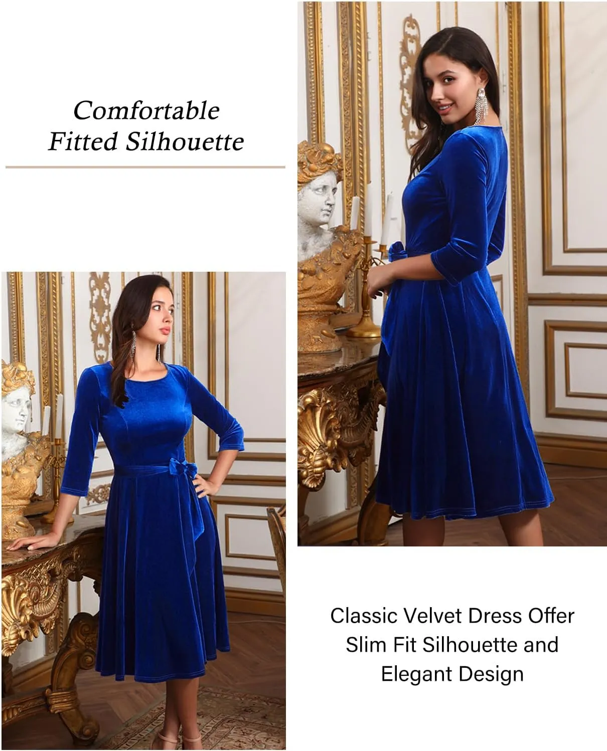 DRESSTELLS Velvet Cocktail Dress for Women, 2024 Winter Christmas Holiday Dress, 3/4 Long Sleeves Party Formal Dress