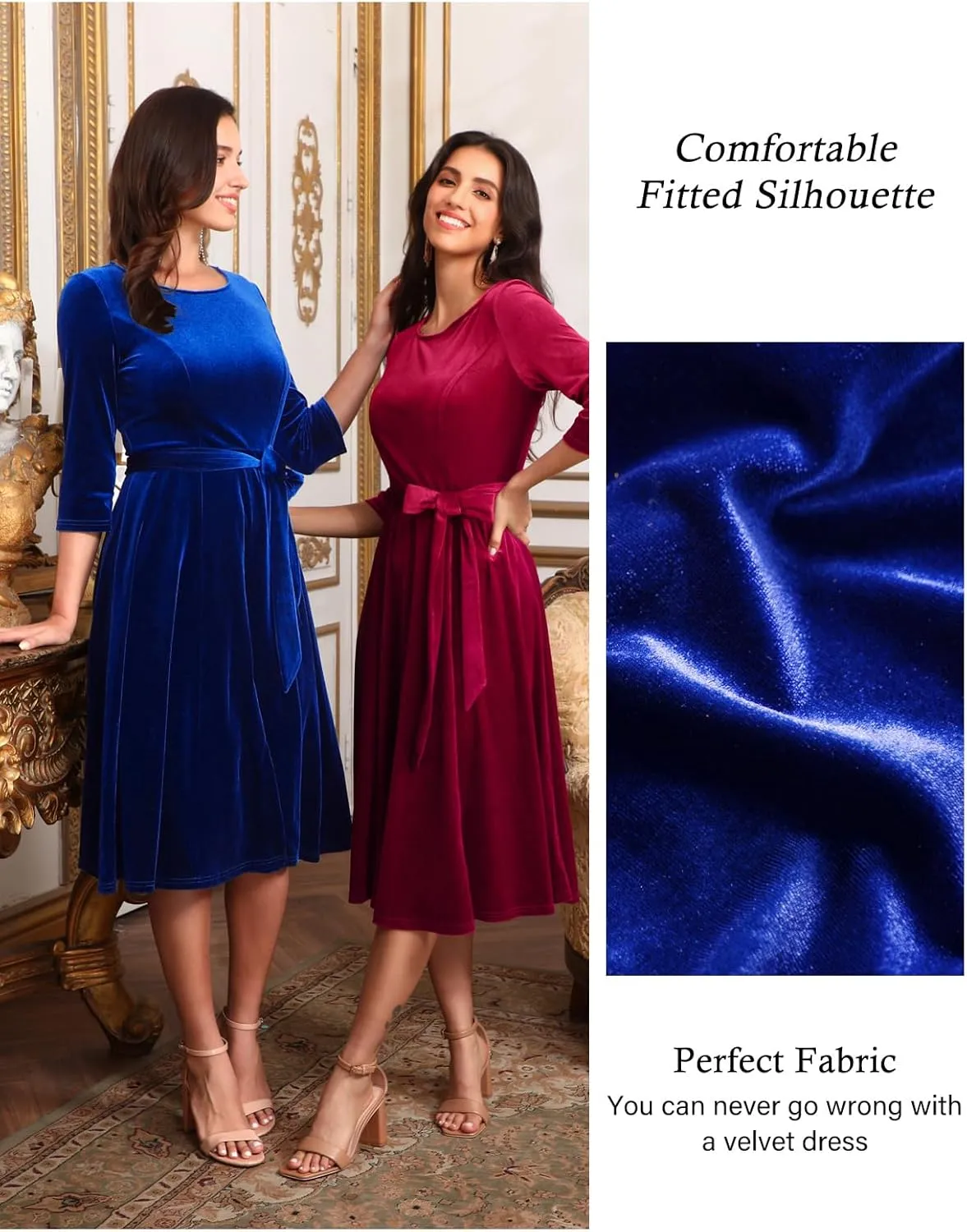 DRESSTELLS Velvet Cocktail Dress for Women, 2024 Winter Christmas Holiday Dress, 3/4 Long Sleeves Party Formal Dress