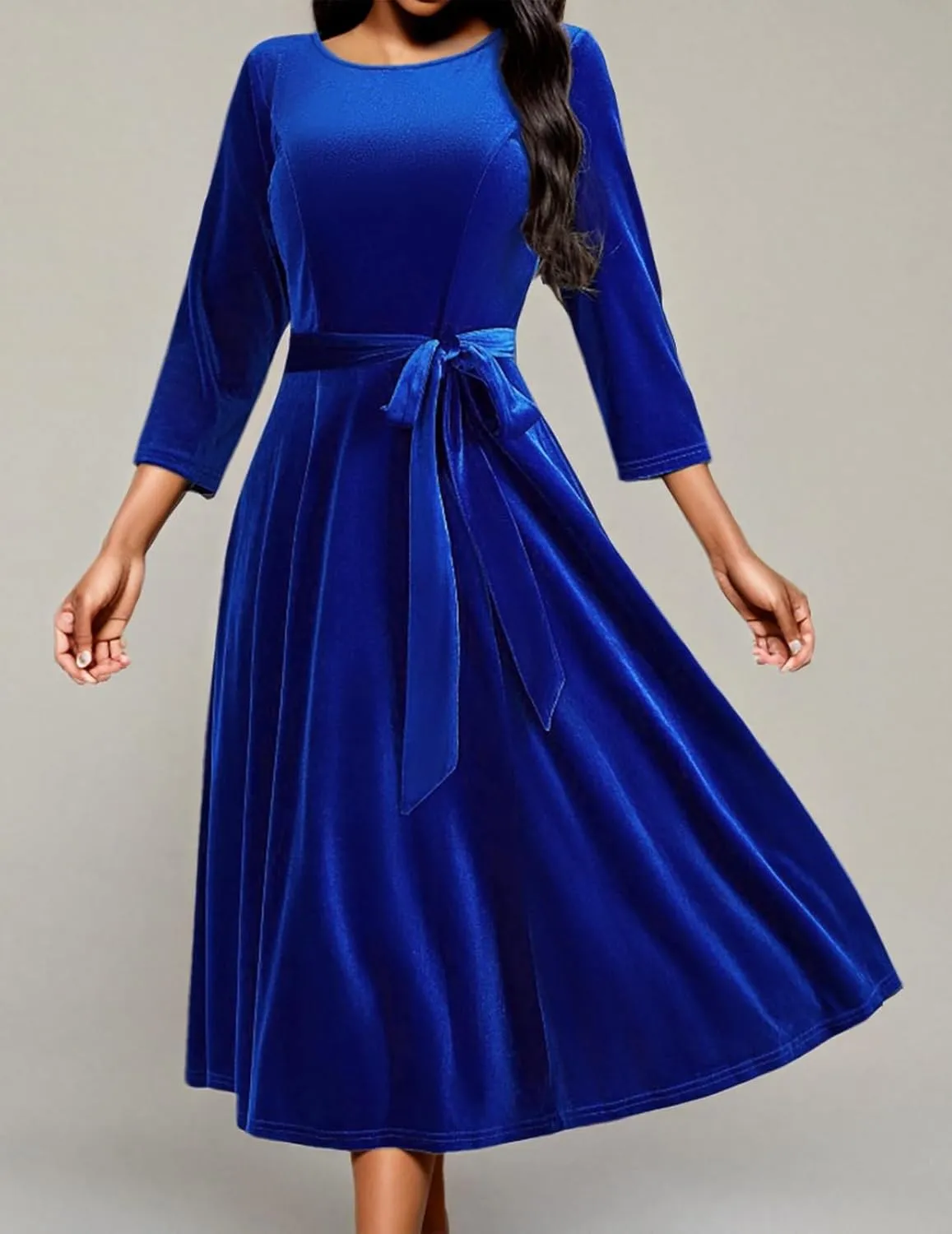 DRESSTELLS Velvet Cocktail Dress for Women, 2024 Winter Christmas Holiday Dress, 3/4 Long Sleeves Party Formal Dress