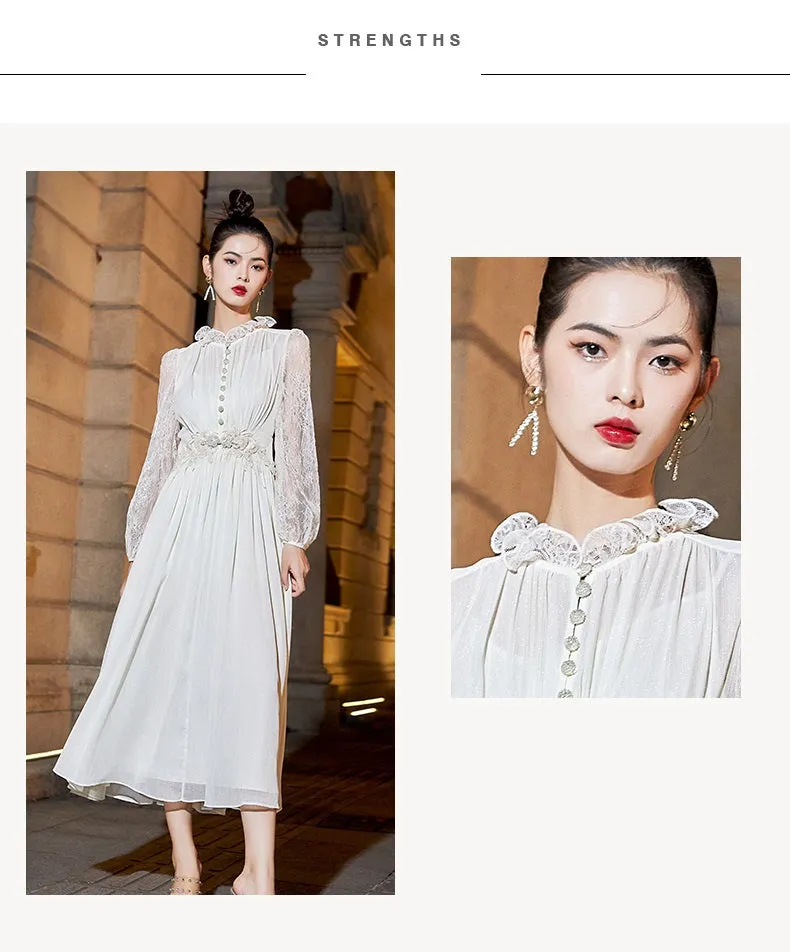 Elegant lace long sleeve midi dress- Gilan