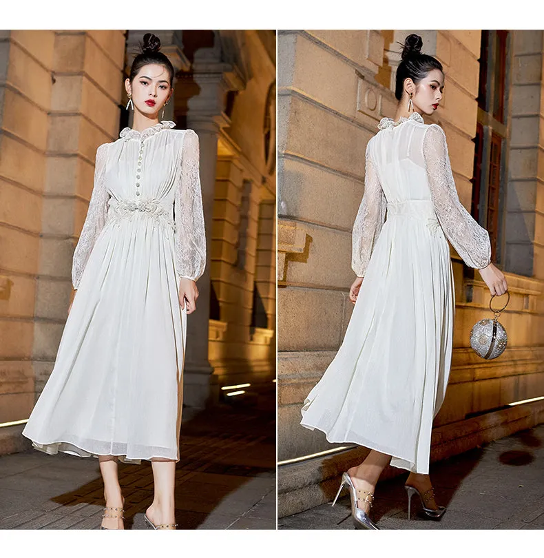 Elegant lace long sleeve midi dress- Gilan