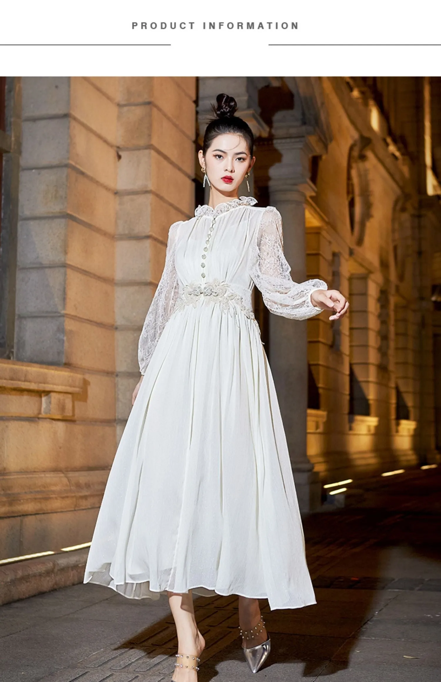 Elegant lace long sleeve midi dress- Gilan