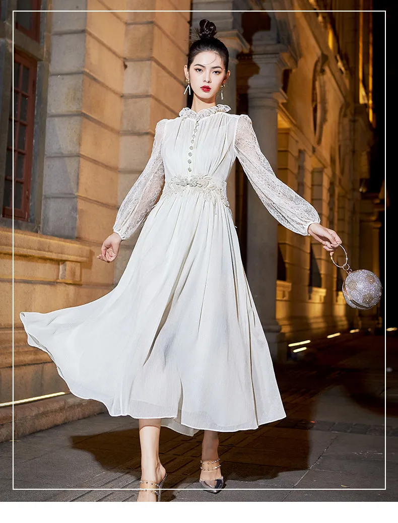 Elegant lace long sleeve midi dress- Gilan