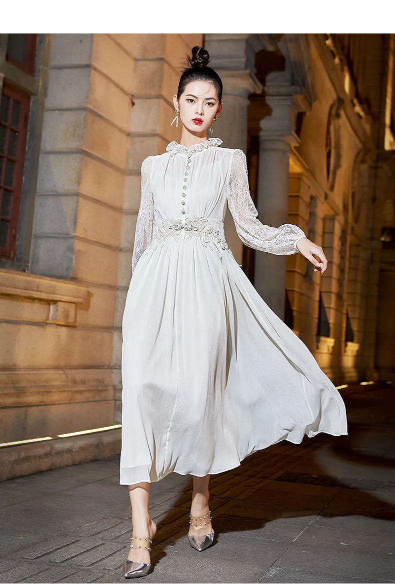 Elegant lace long sleeve midi dress- Gilan