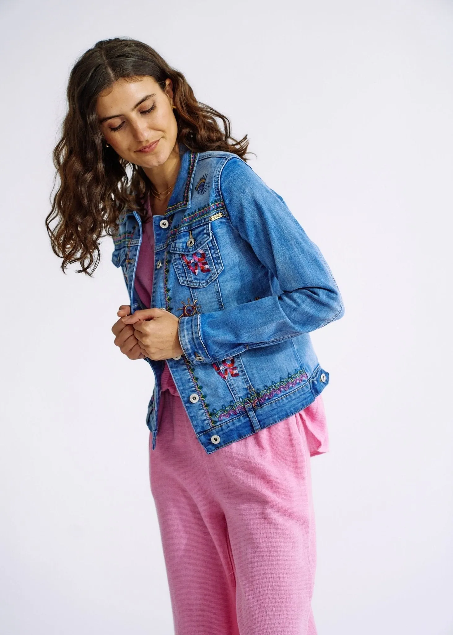 Embroidered Denim Love Jacket in Blue