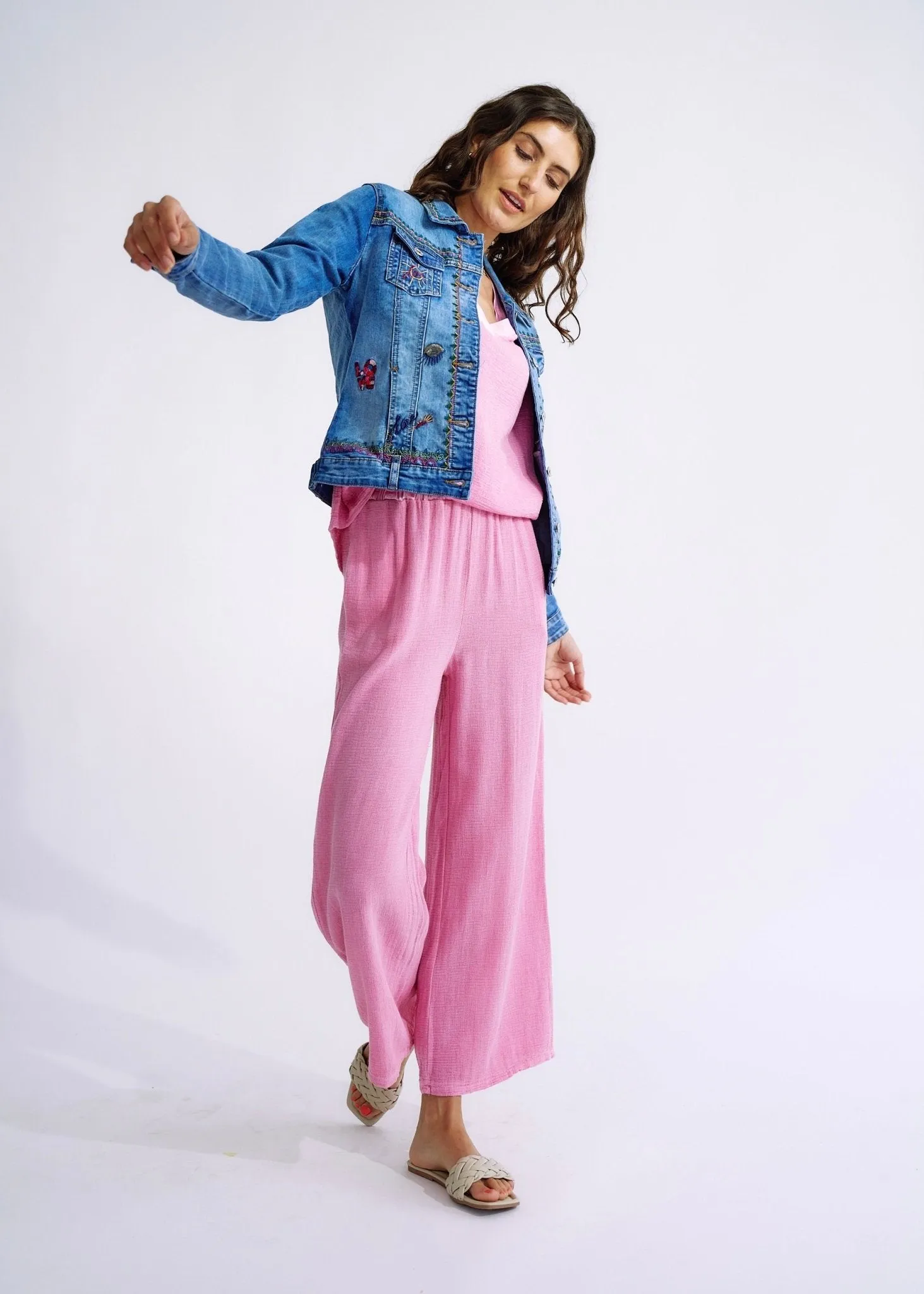 Embroidered Denim Love Jacket in Blue