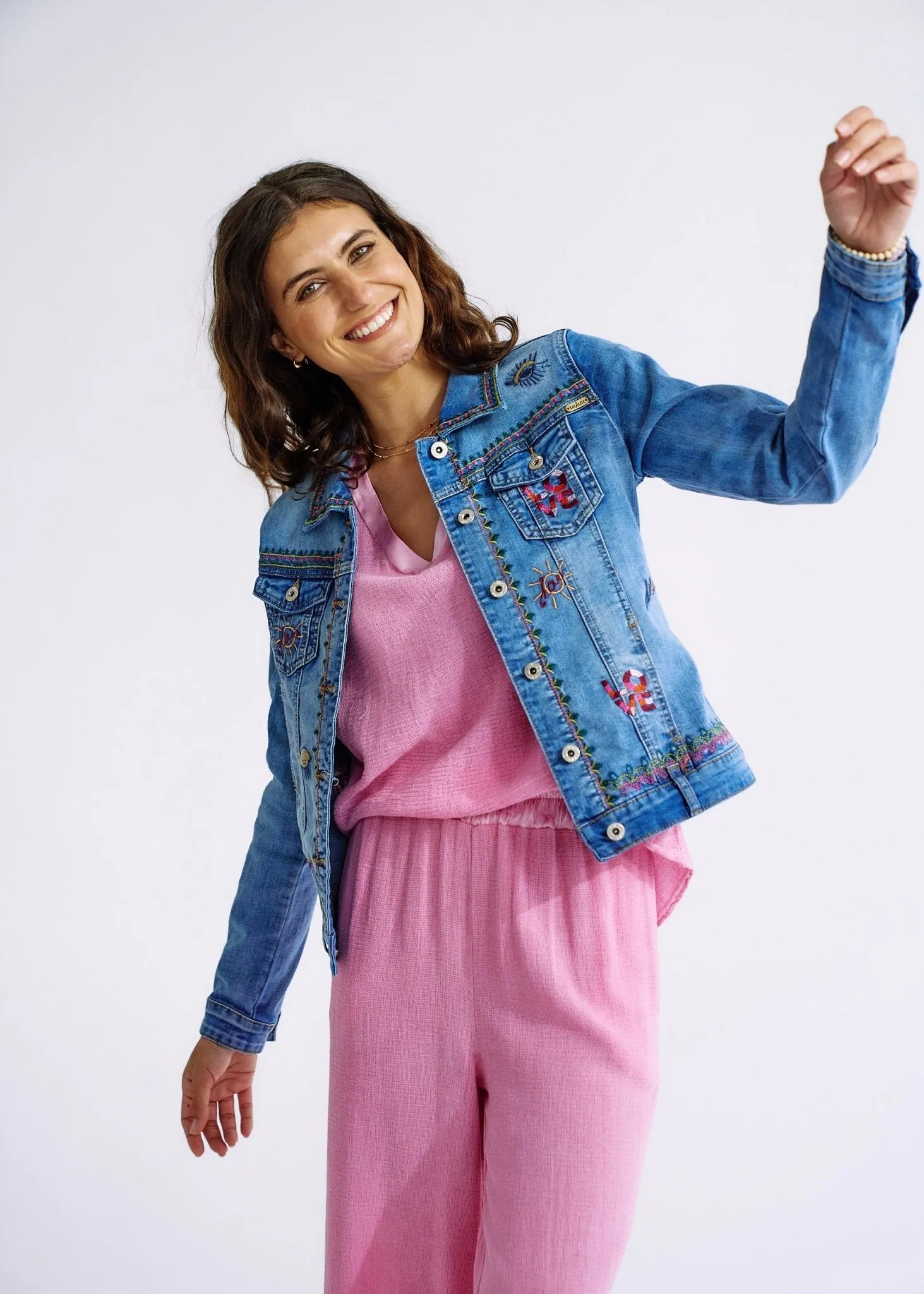 Embroidered Denim Love Jacket in Blue