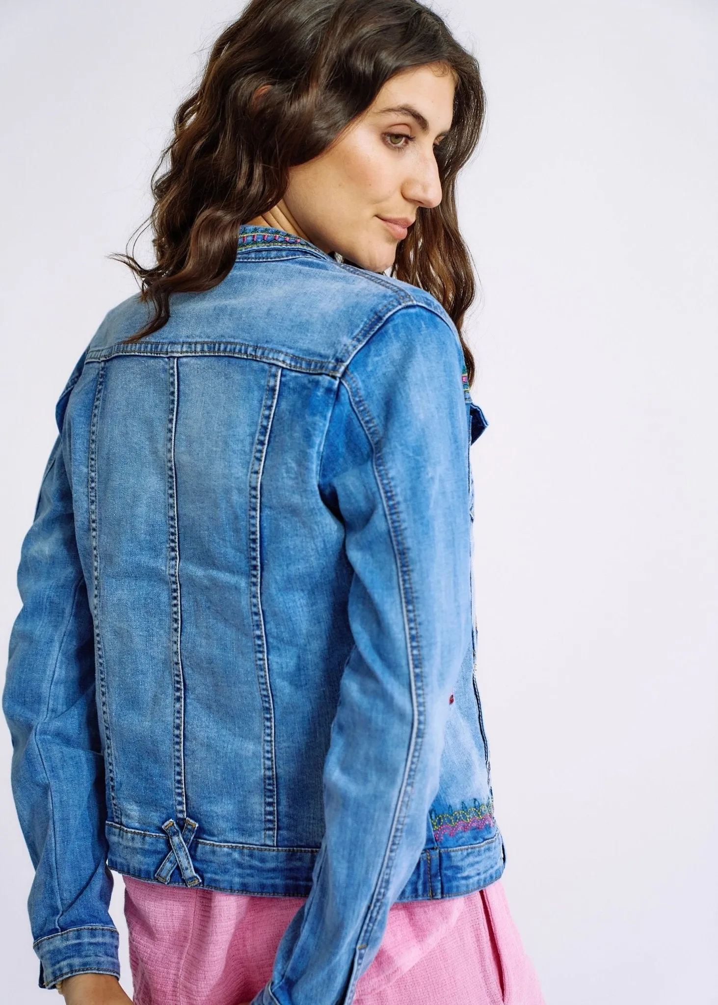 Embroidered Denim Love Jacket in Blue