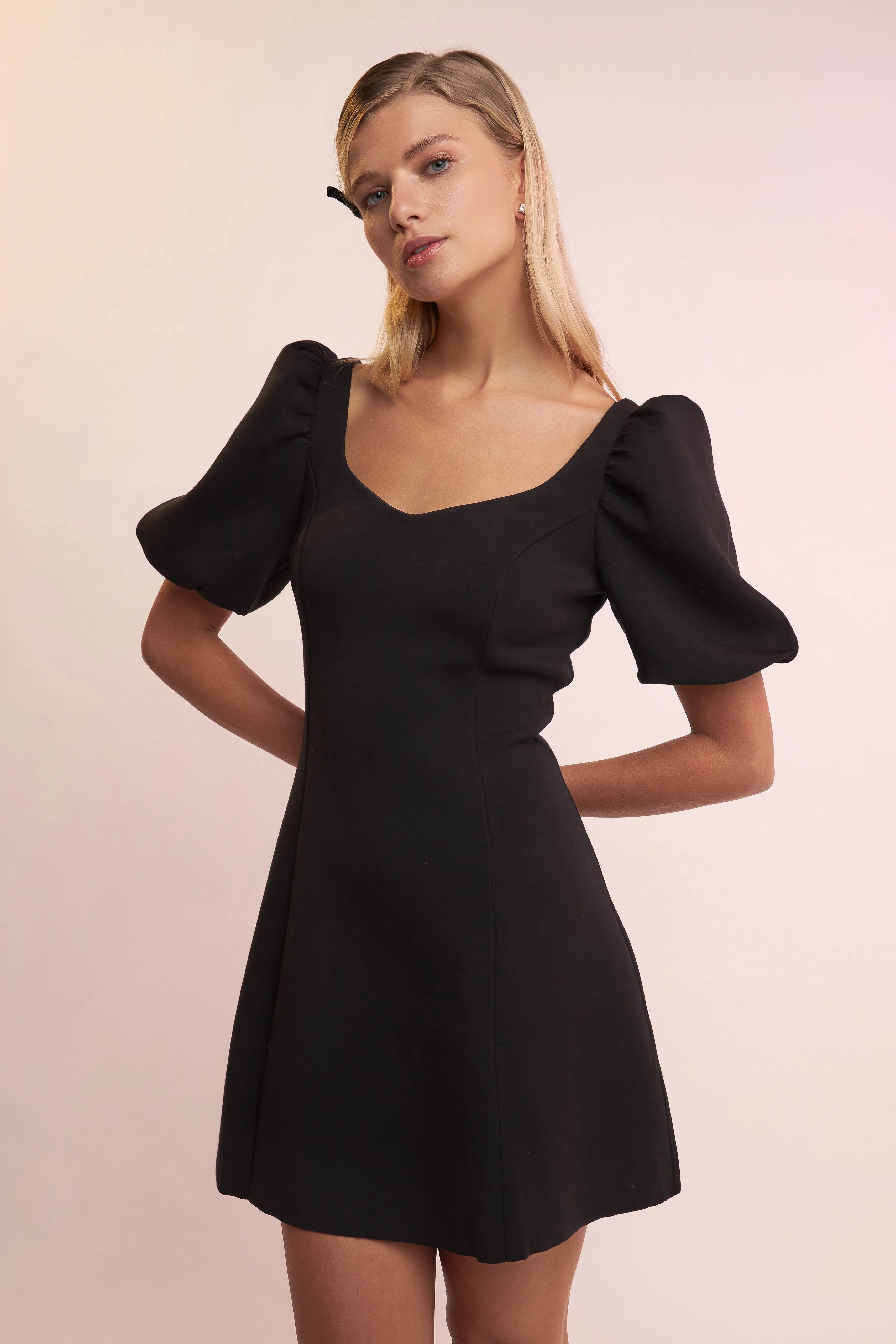 English Factory - Puff Sleeve Mini Dress in Black