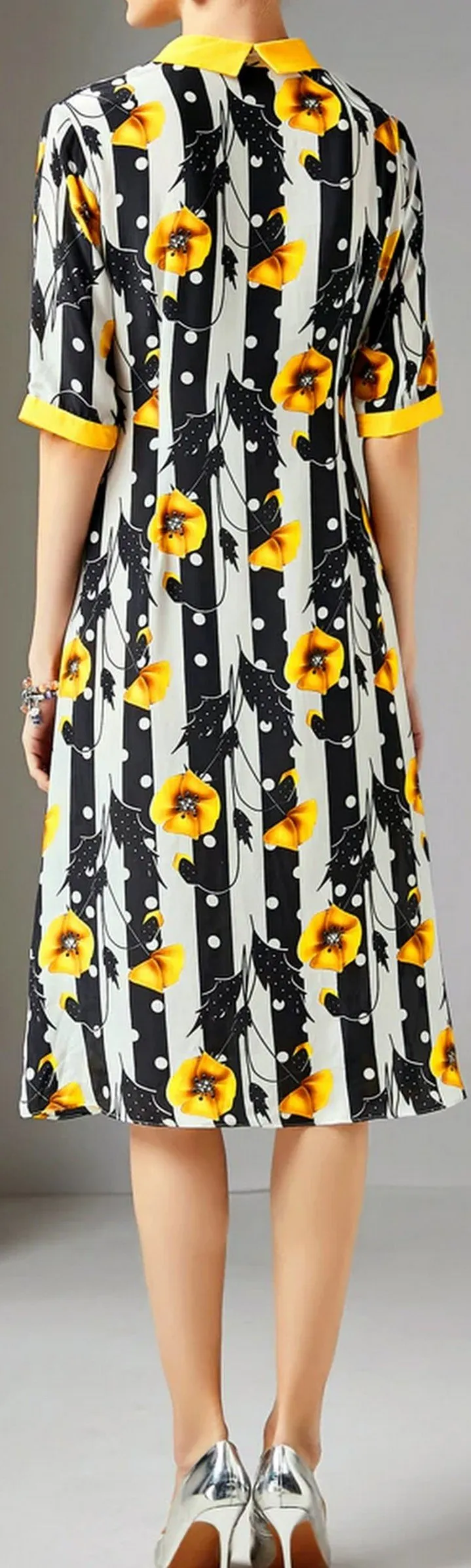 Floral Stripe Printed Silk Dress