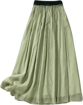 Flowy Cotton Linen Skirt for Women High Waist Drawstring Maxi Skirts Lightweight Casual Boho Skirt Clothes
