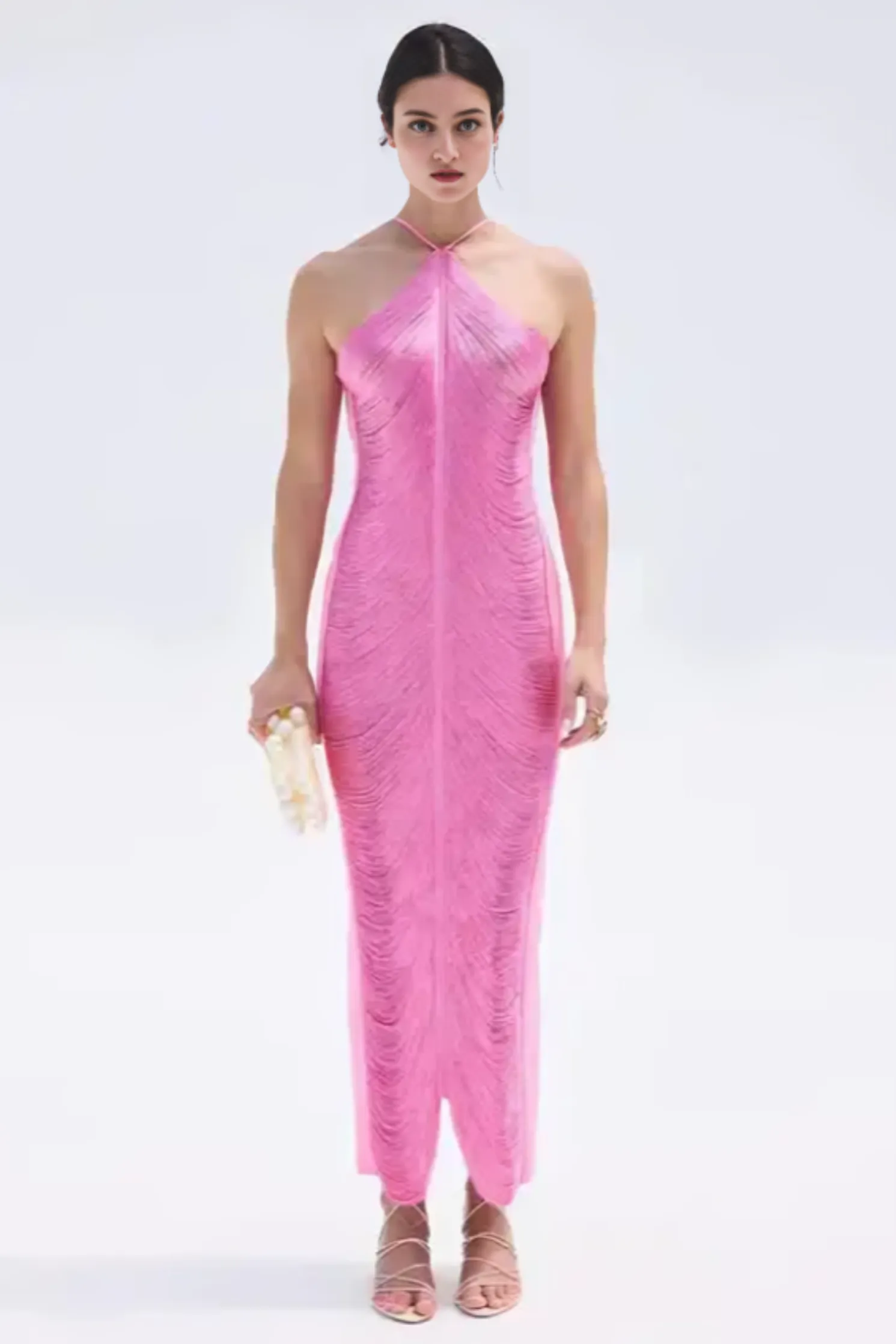 Fringe Detail Halter Maxi Dress