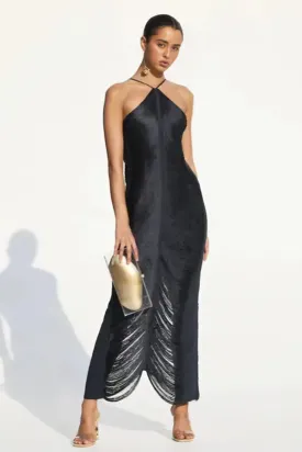 Fringe Detail Halter Maxi Dress