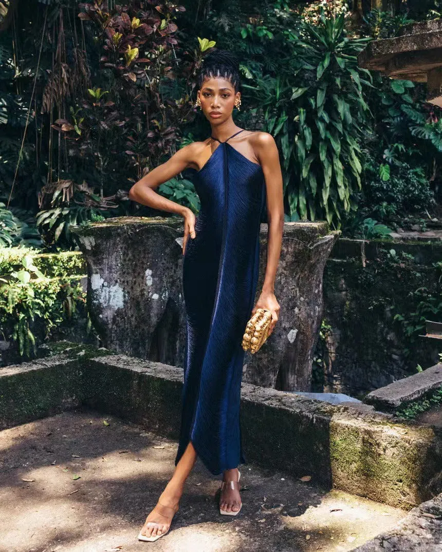 Fringe Detail Halter Maxi Dress
