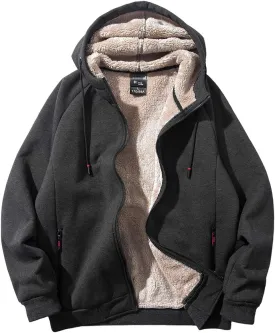 Gihuo Men's Winter Sherpa Lined Hoodie Zip Up Sweatshirt Heavyweight Warm Fleece Jacket with Pockets