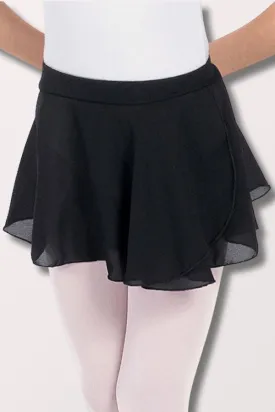 Girls Chiffon Mock Wrap Pull On Georgette Skirt - Black