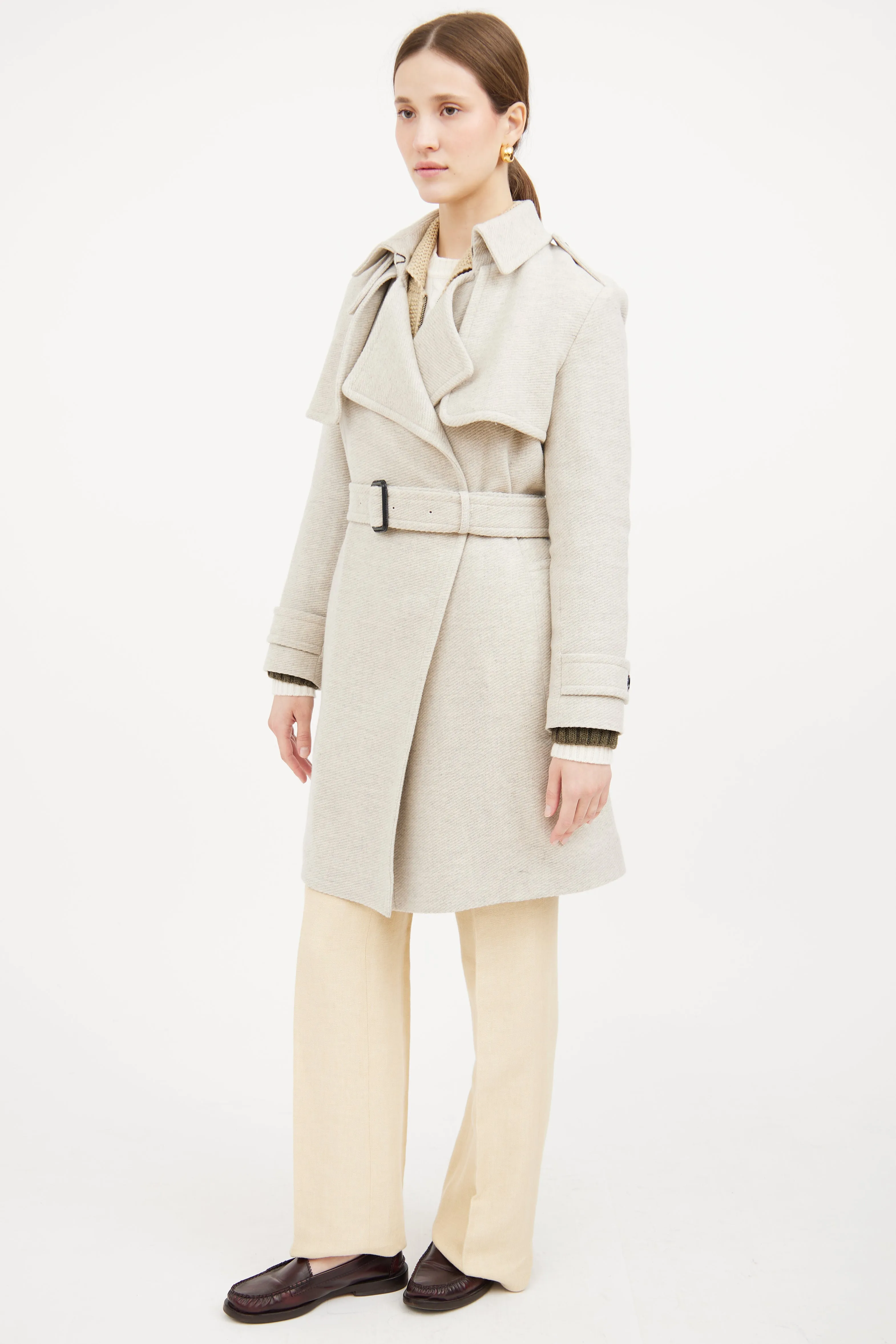 Grey Cashmere Long Sleeve Coat