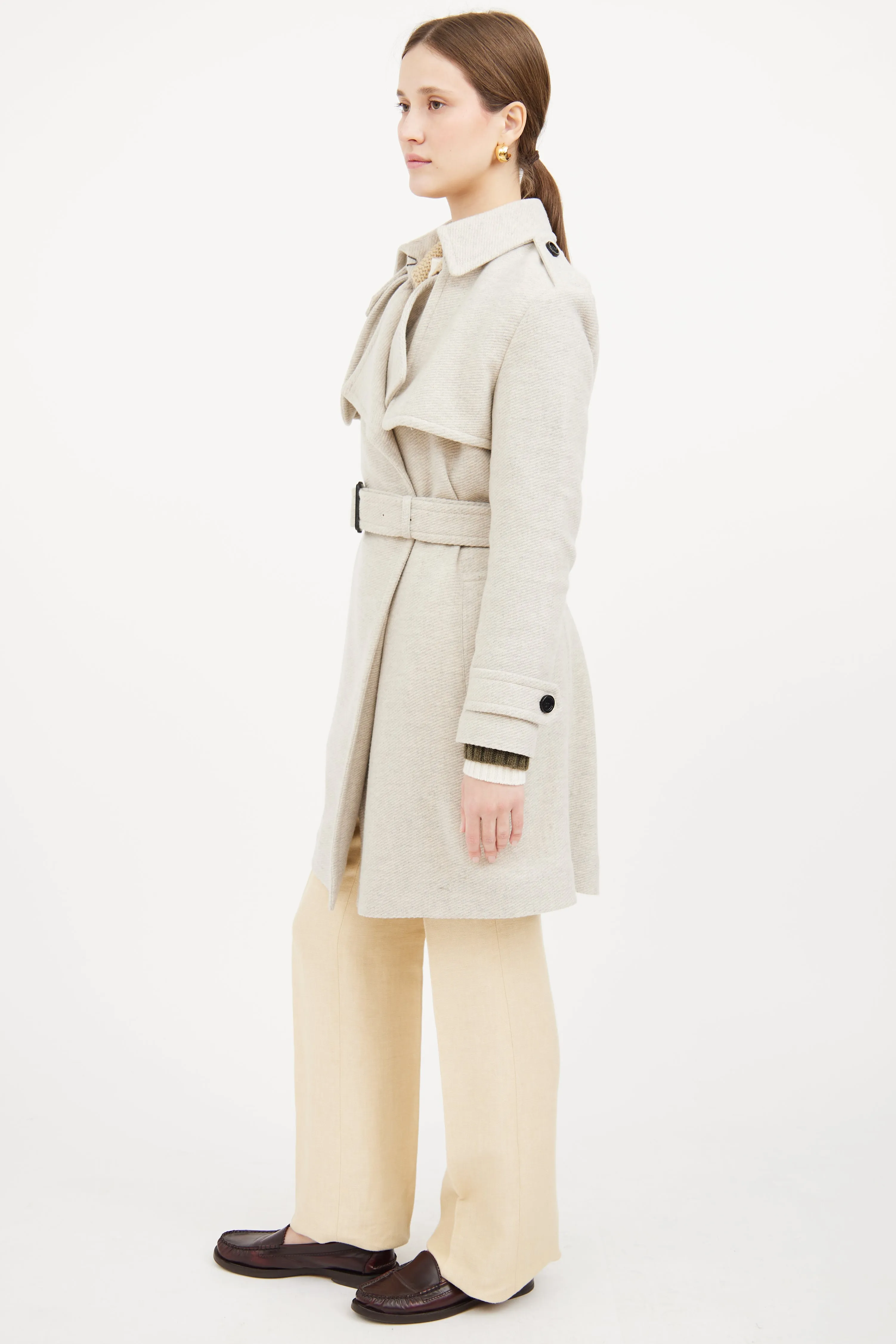 Grey Cashmere Long Sleeve Coat
