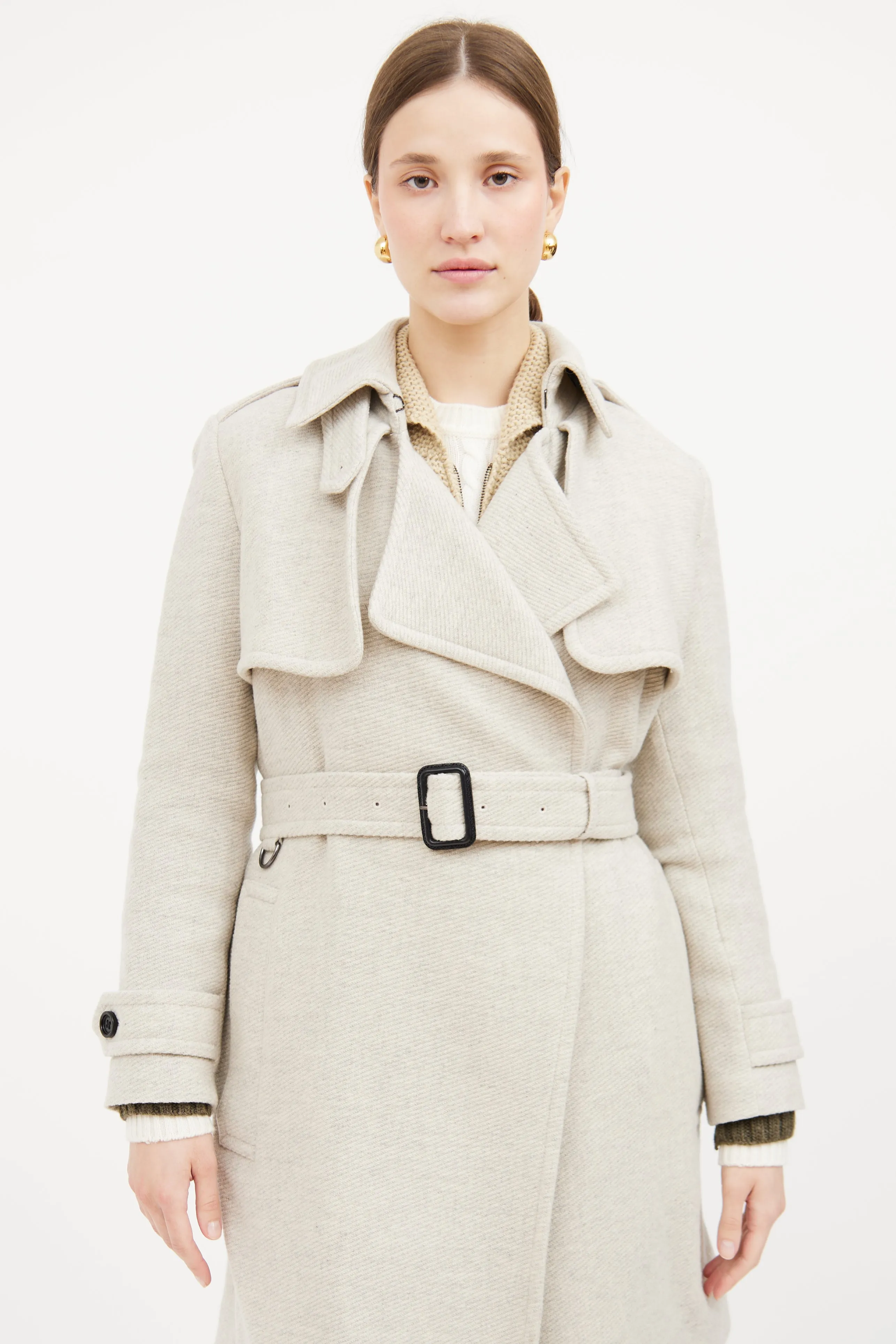 Grey Cashmere Long Sleeve Coat