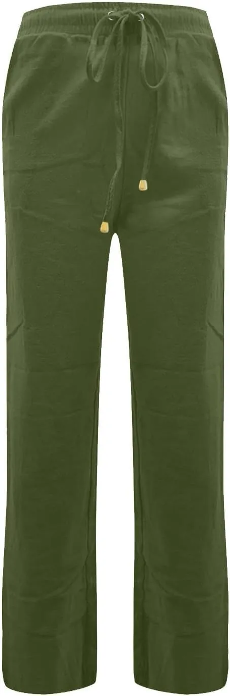 Gumipy Womens Casual Linen Pants Drawstring High Waisted Straight Leg Trousers Pants Trendy Loose Lounge Pants with Pockets