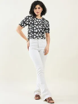 Half-Sleeves Floral Cropped Shirt top