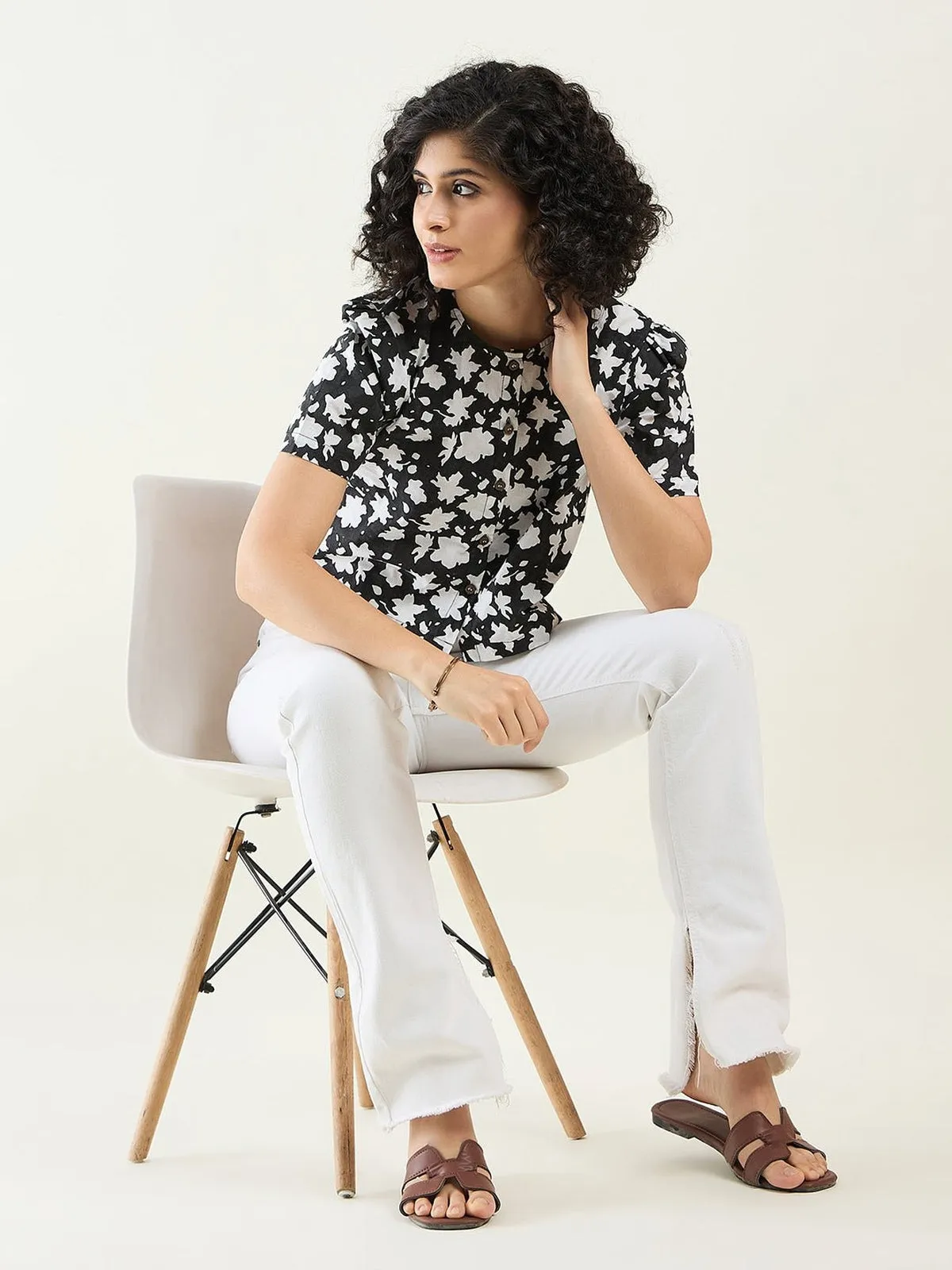 Half-Sleeves Floral Cropped Shirt top