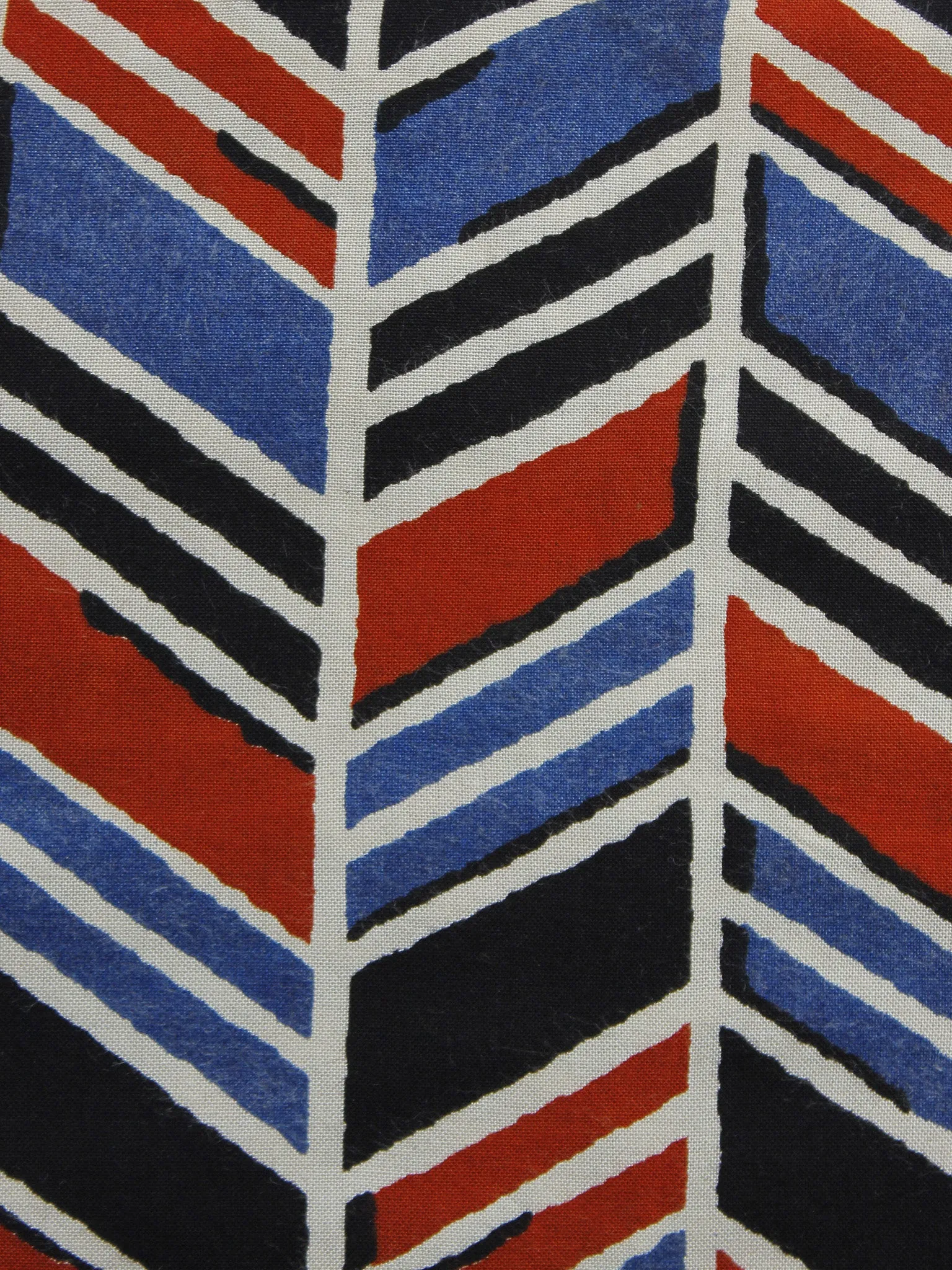 Indigo Black Red White Hand Block Printed Rayon Fabric Per Meter - F001F1016