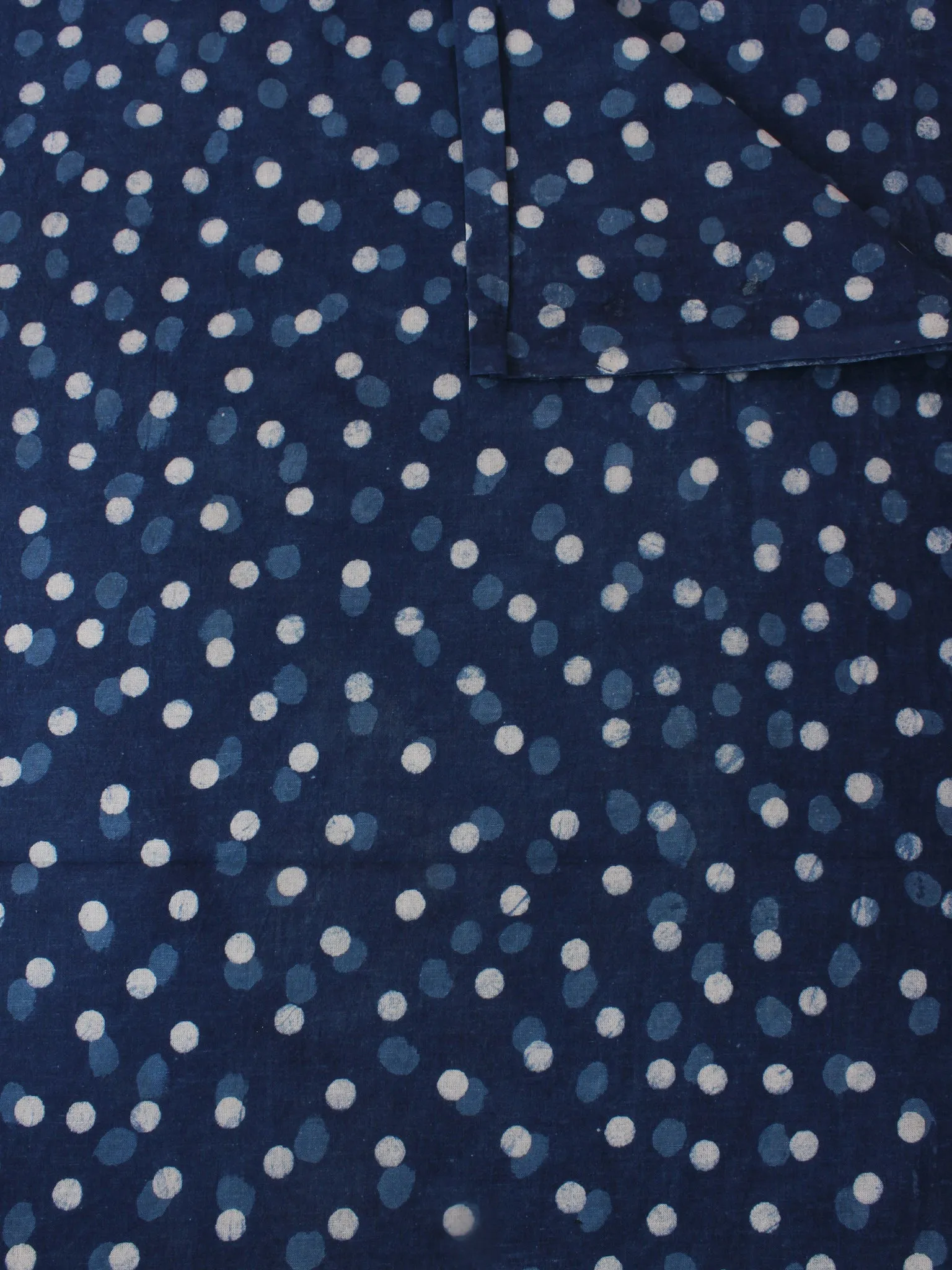 Indigo Blue White Polka Dots Hand Block Printed Cotton Fabric Per Meter - F0916332