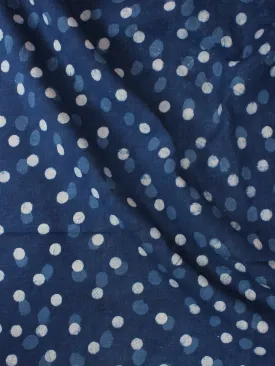 Indigo Blue White Polka Dots Hand Block Printed Cotton Fabric Per Meter - F0916332