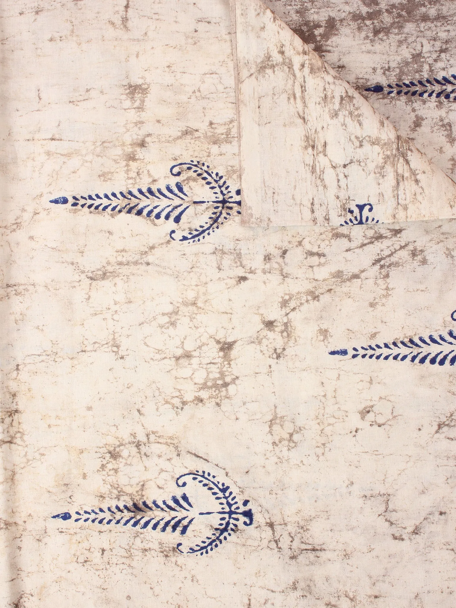Indigo Ivory Natural Dyed Hand Block Printed Cotton Fabric Per Meter - F0916240