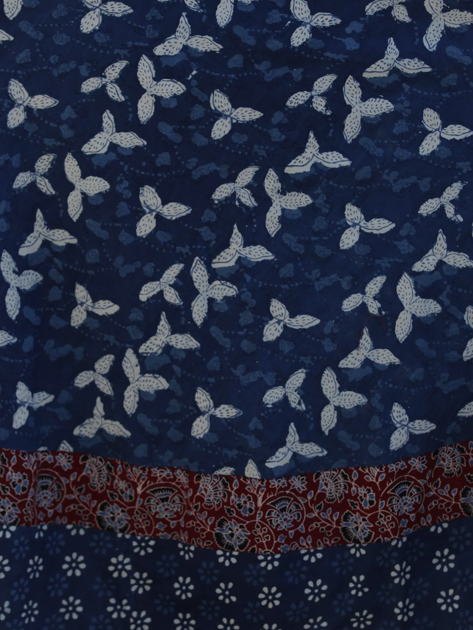 Indigo White Red Hand Block Printed Cotton Dress With Pin Tuck  - D204F1110