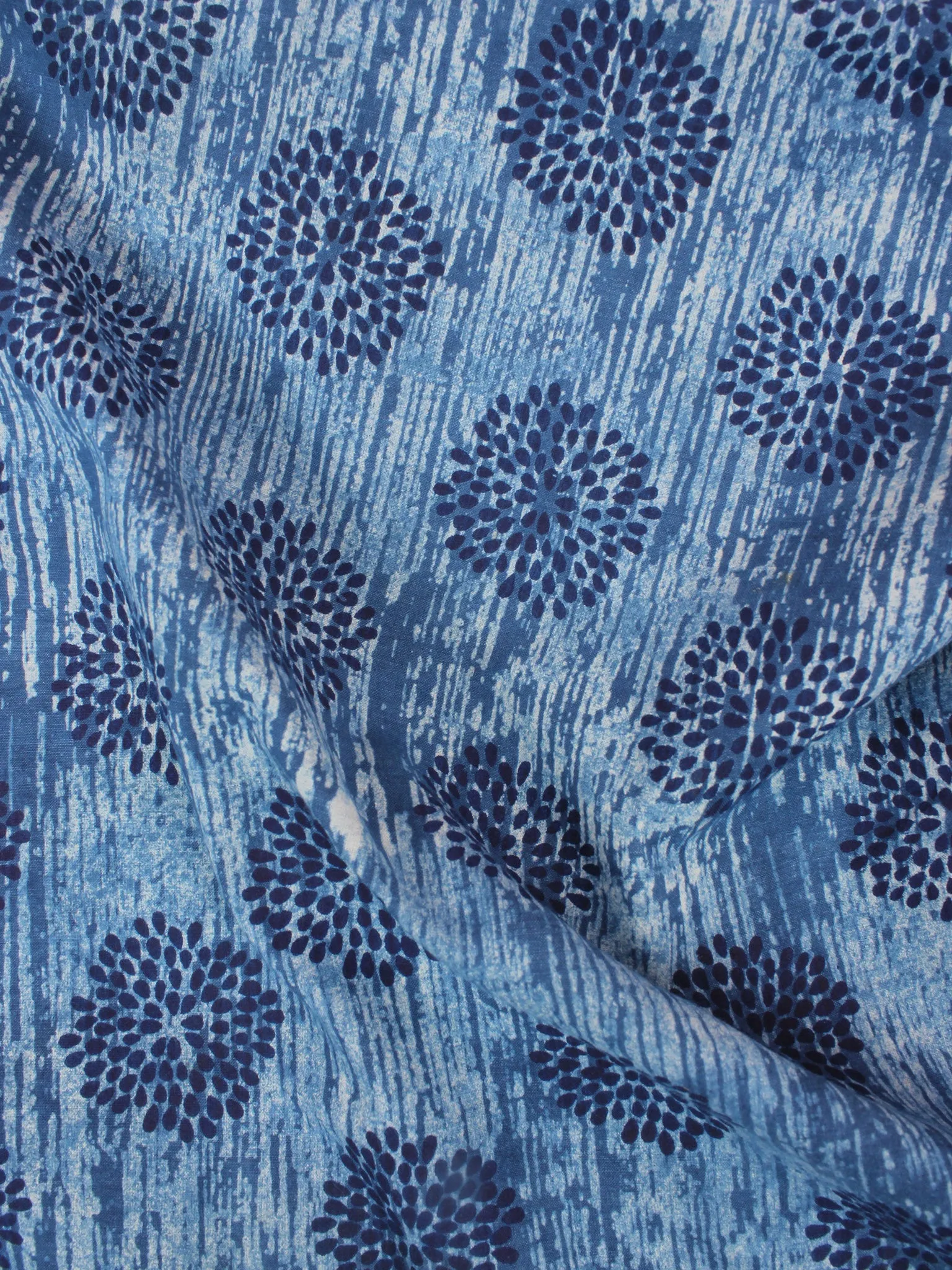 Ivory Indigo White Hand Block Printed Cotton Fabric Per Meter - F0916353