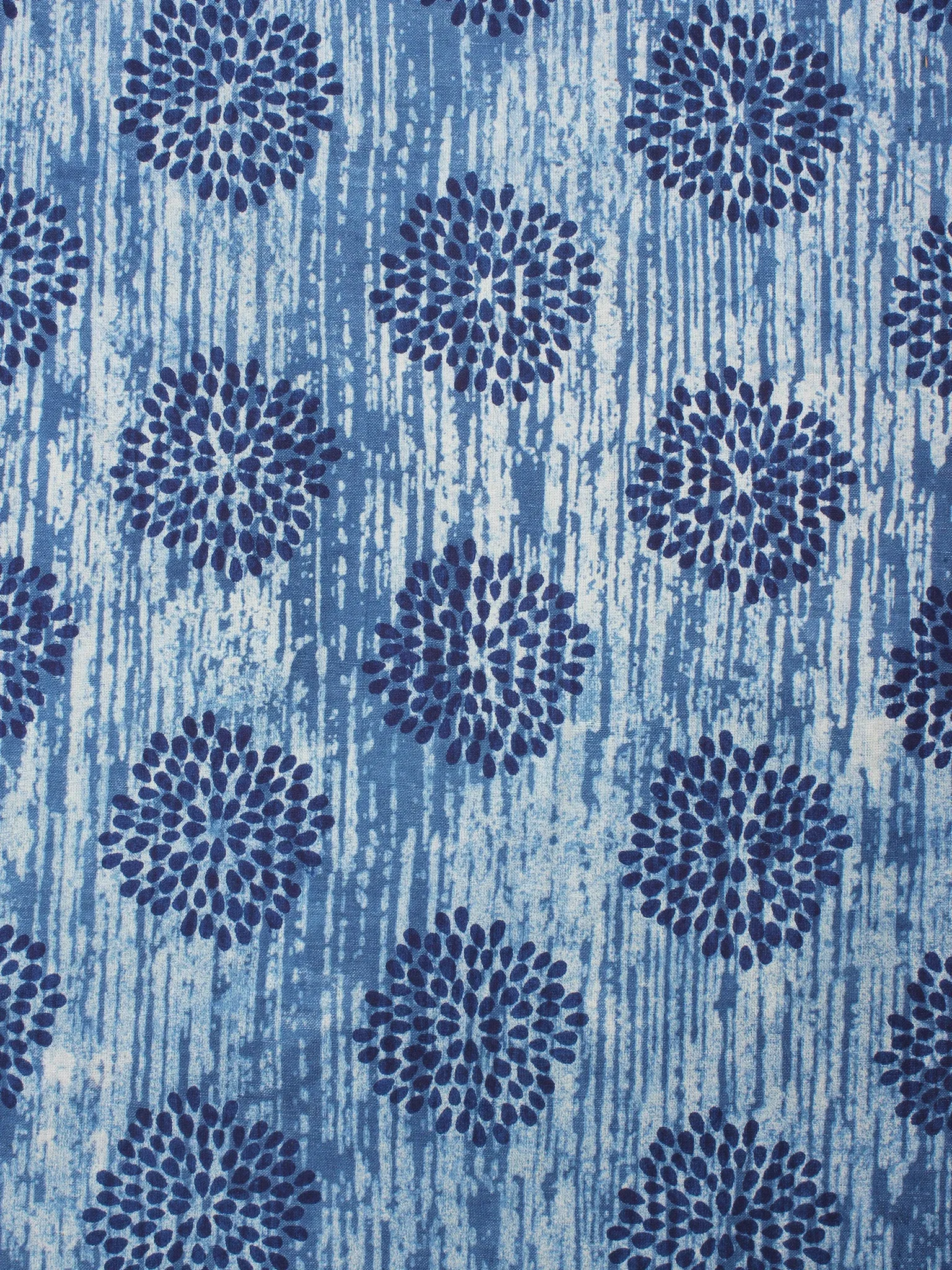 Ivory Indigo White Hand Block Printed Cotton Fabric Per Meter - F0916353