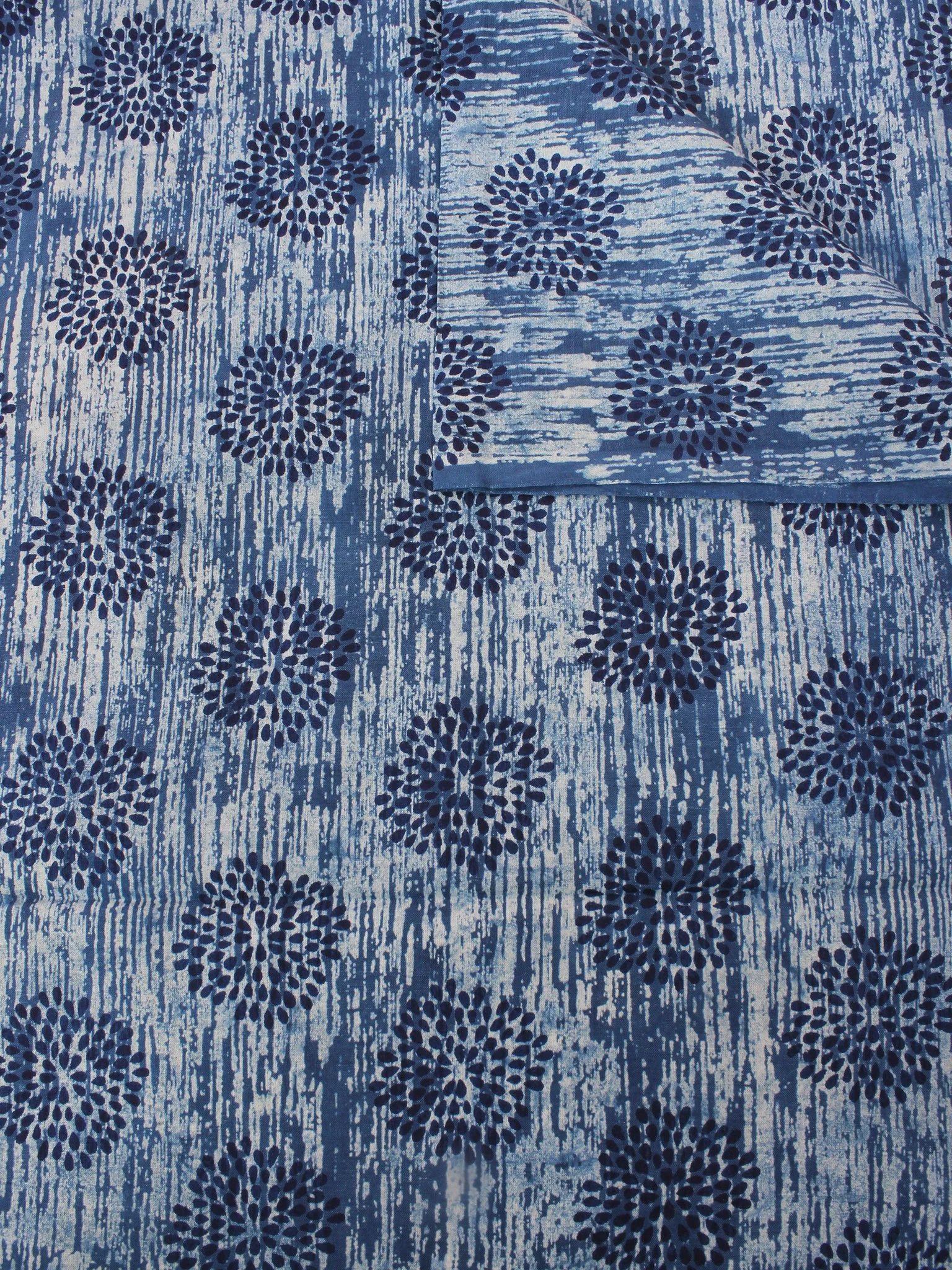 Ivory Indigo White Hand Block Printed Cotton Fabric Per Meter - F0916353