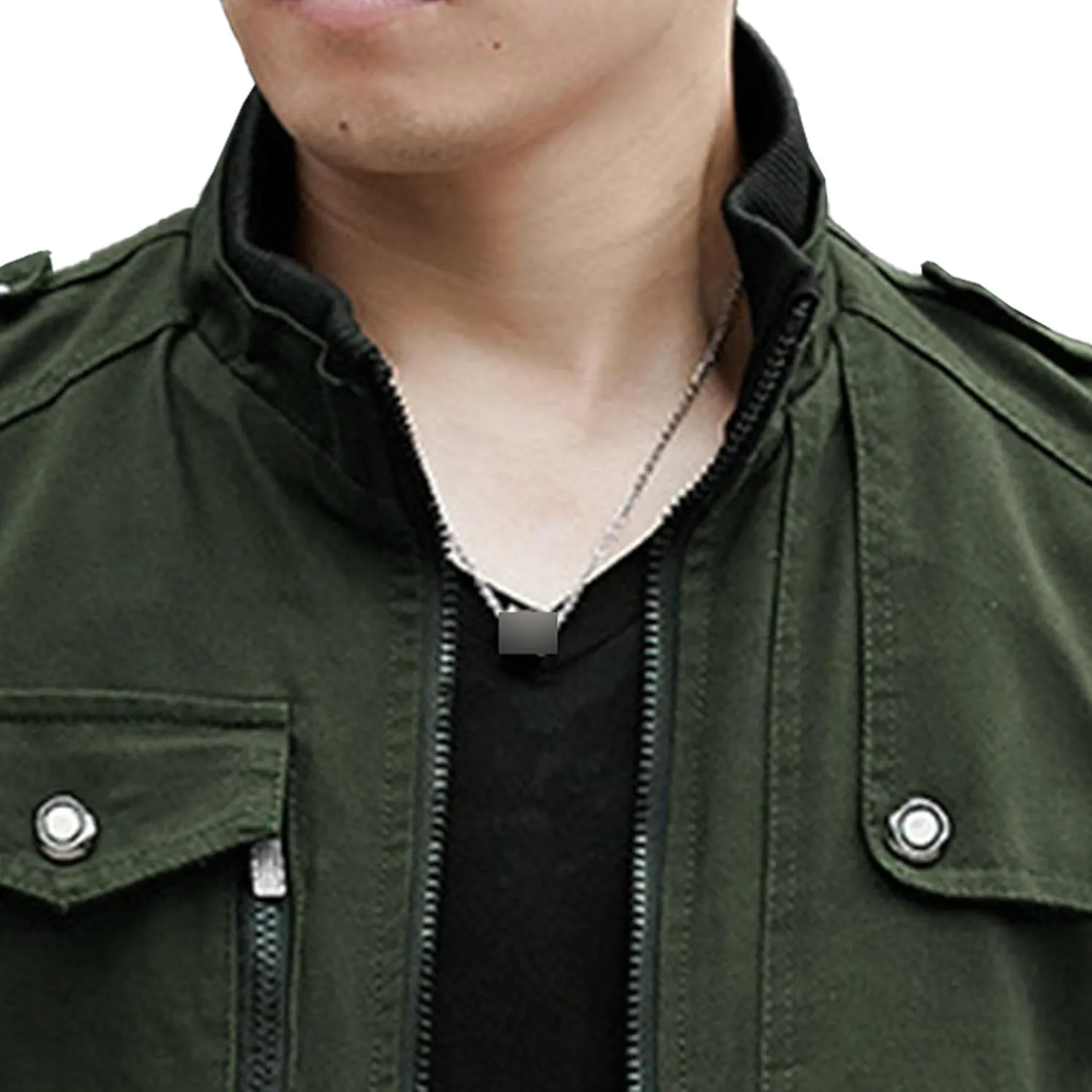 JEKE-DG Men's Stand Collar Fashion Denim Jacket Military Slim Fit Jean Jacket Full Zip Casual Multipocket Jean Coat
